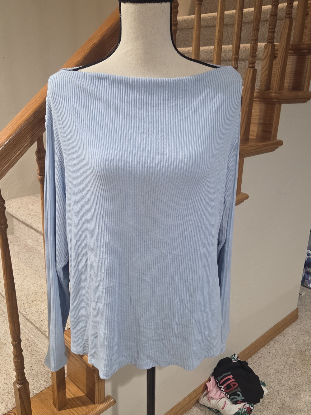 Banana Republic Light Blue Ribbed Boatneck Long Sleeve Top